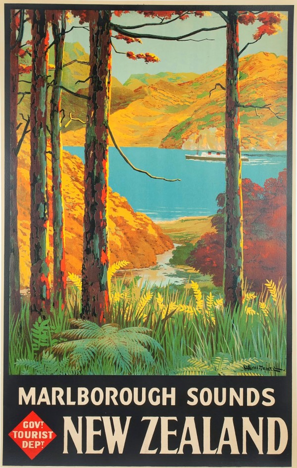 New Zealand Marlborough Sounds vintage poster  Print